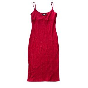 Reformation Red Ribbed Midi Slip Dress